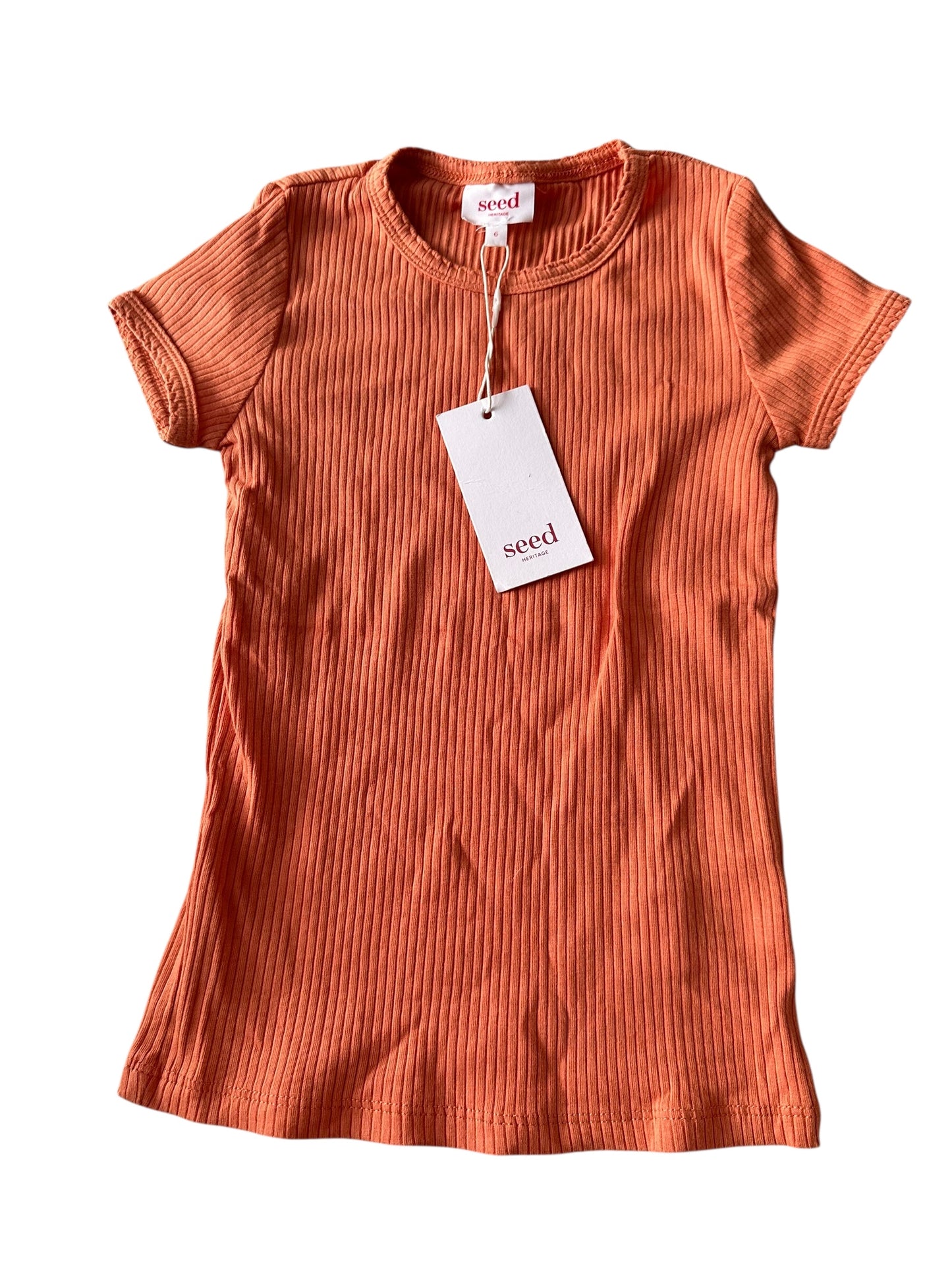 Seed Ribbed Orange Tee - Size 6 NEW