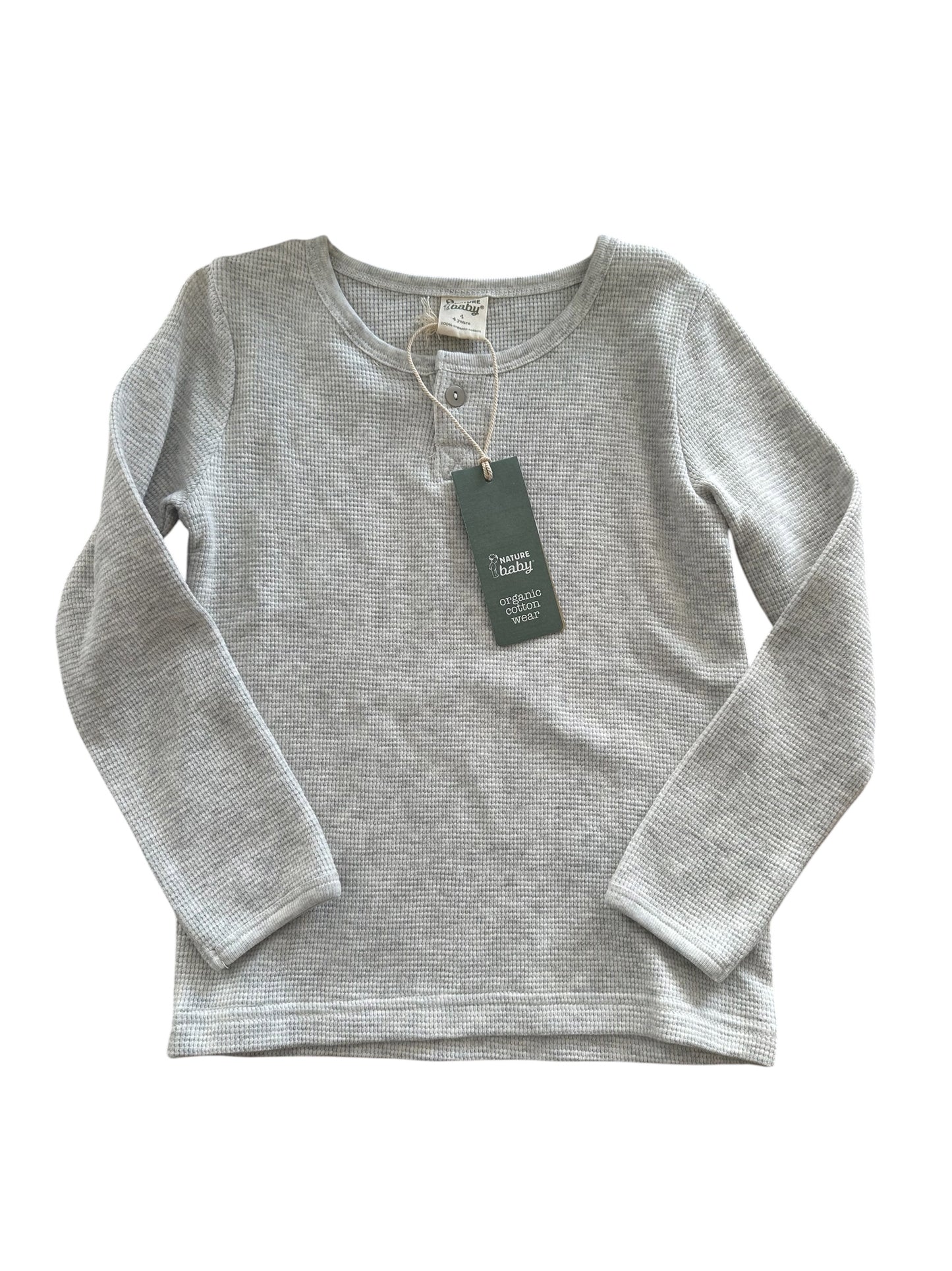 Nature Baby Grey Waffle Long Sleeve - Size 4 NEW