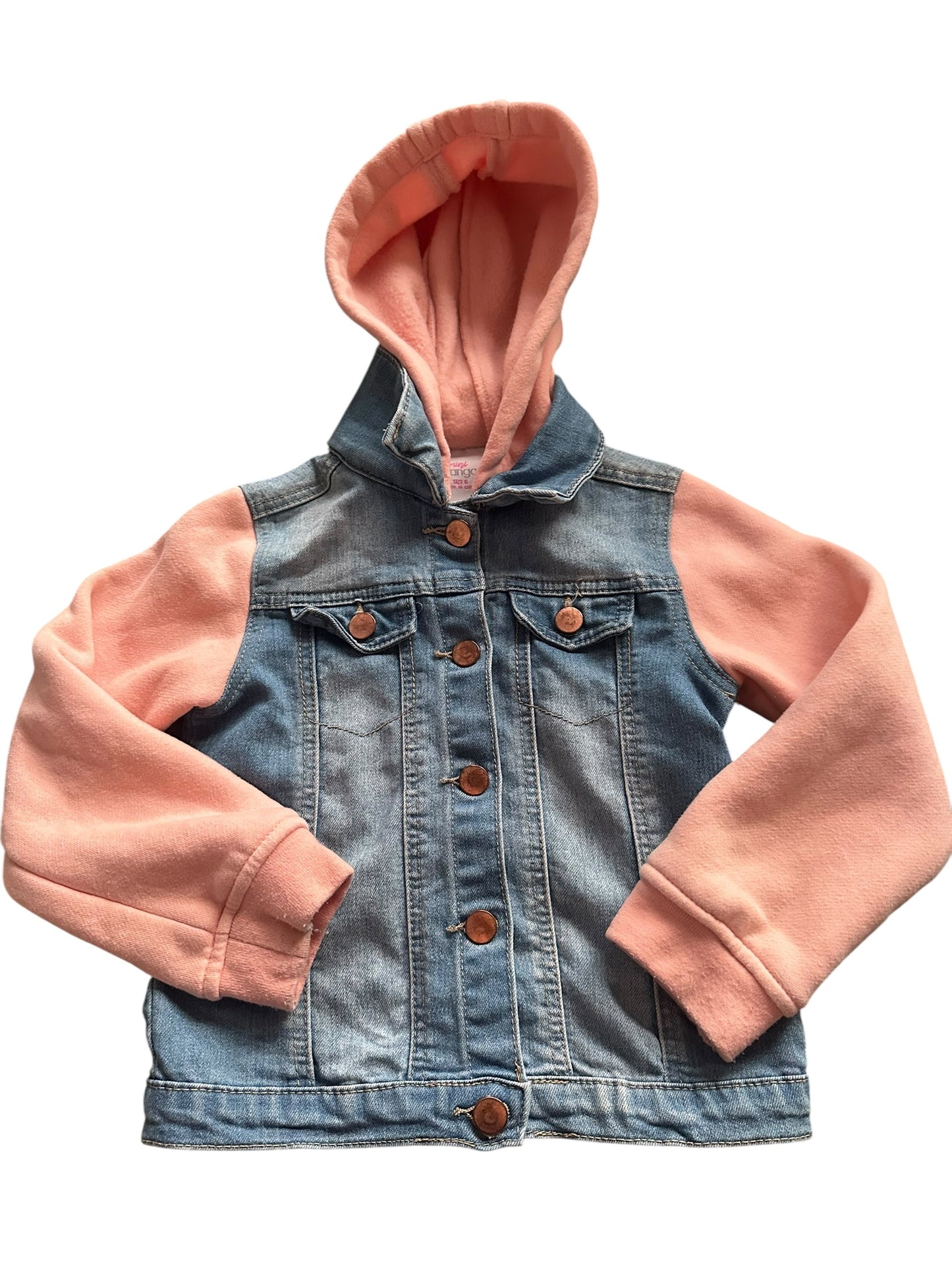 Pink and Denim Hooded Jacket - Size 6