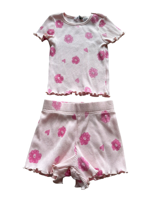 Sleep Mode Ribbed Flower PJ Set - Size 2