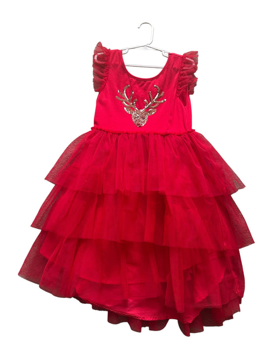 Mini Mango Sequin Reindeer Dress - Size 7