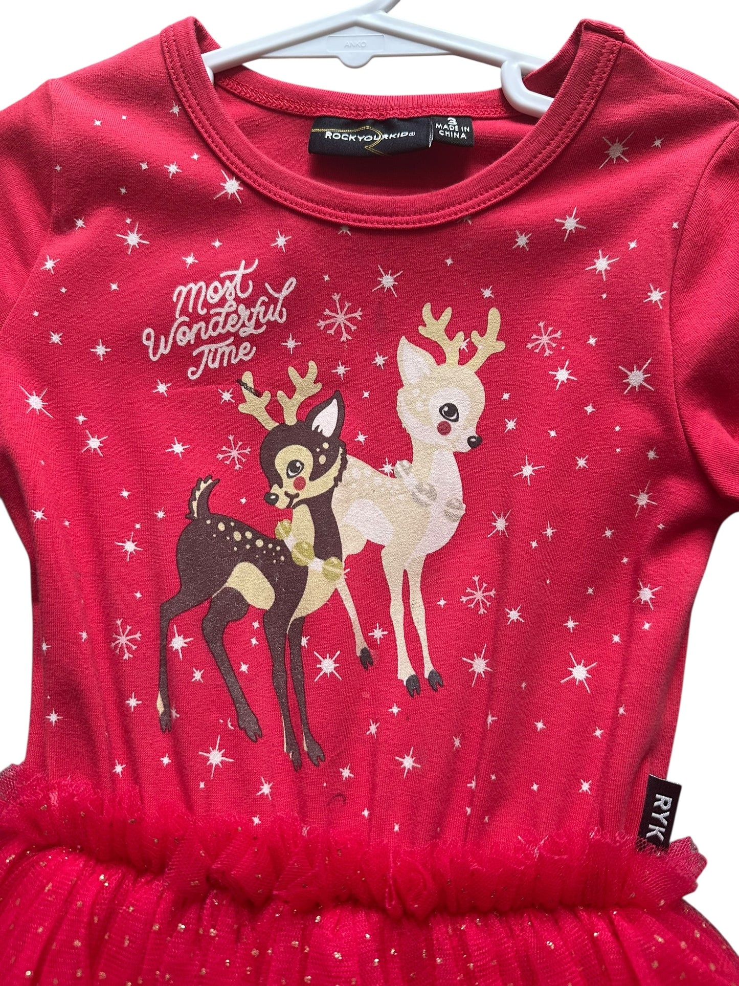 Rock Your Kid Reindeer Tulle Dress - Size 3