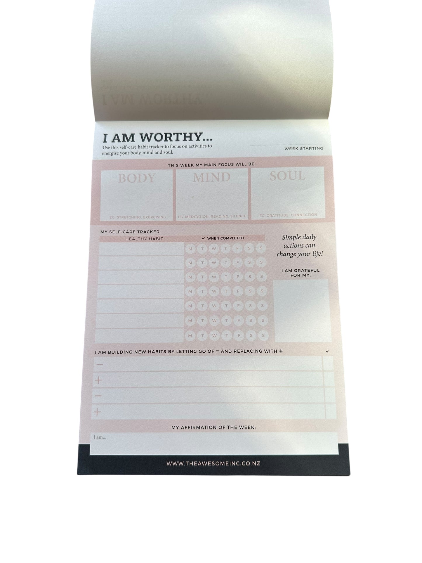 Self Care Daily Tracker Notepad