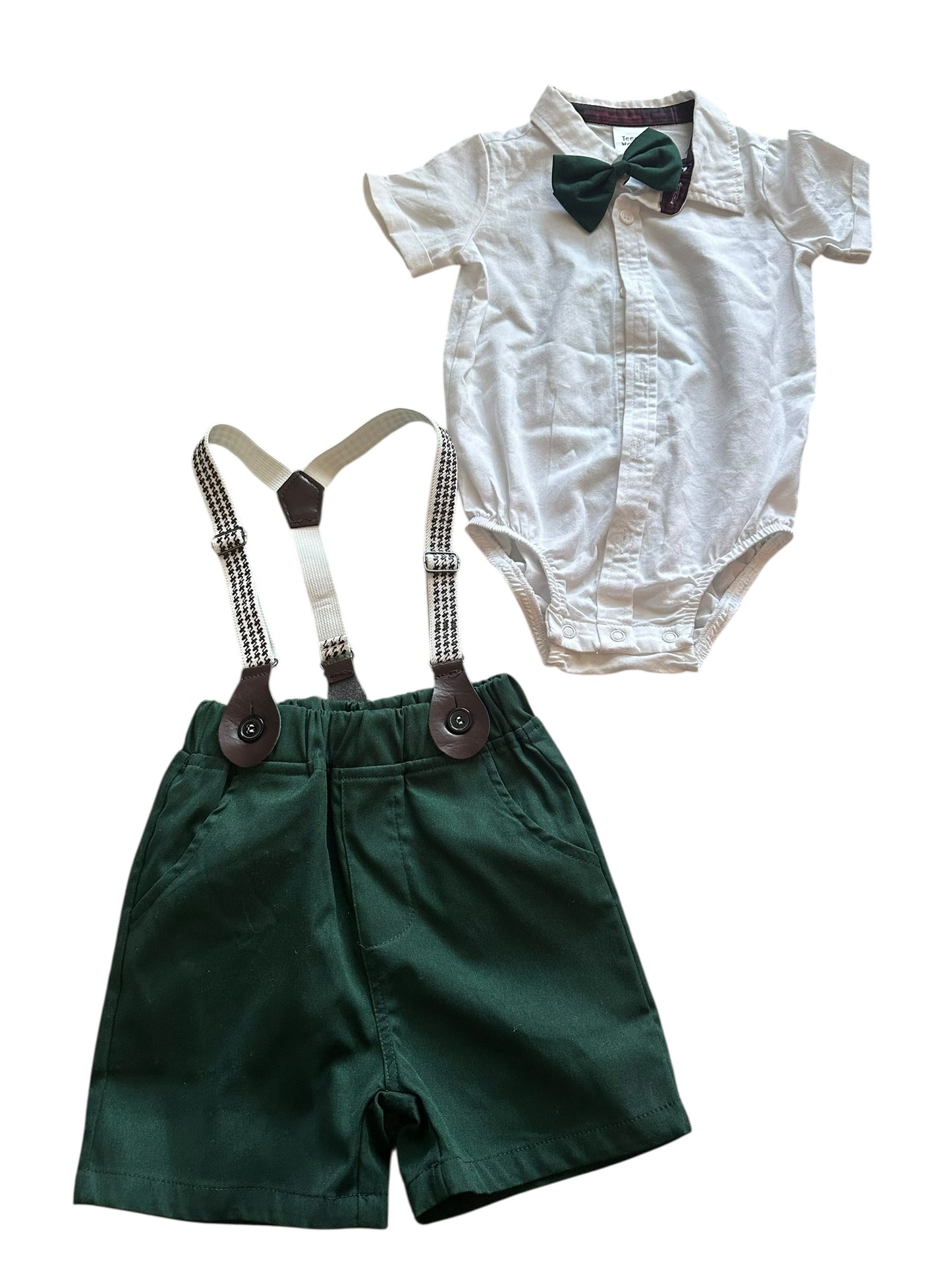Teeny Weeny Suspender Shorts & Bow Tie Onesie - Size 2