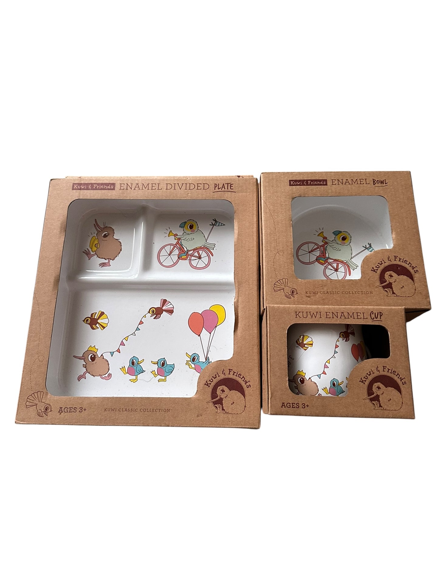 Kuwi and Friends Enamel Plate, Bowl and Cup Set - NEW
