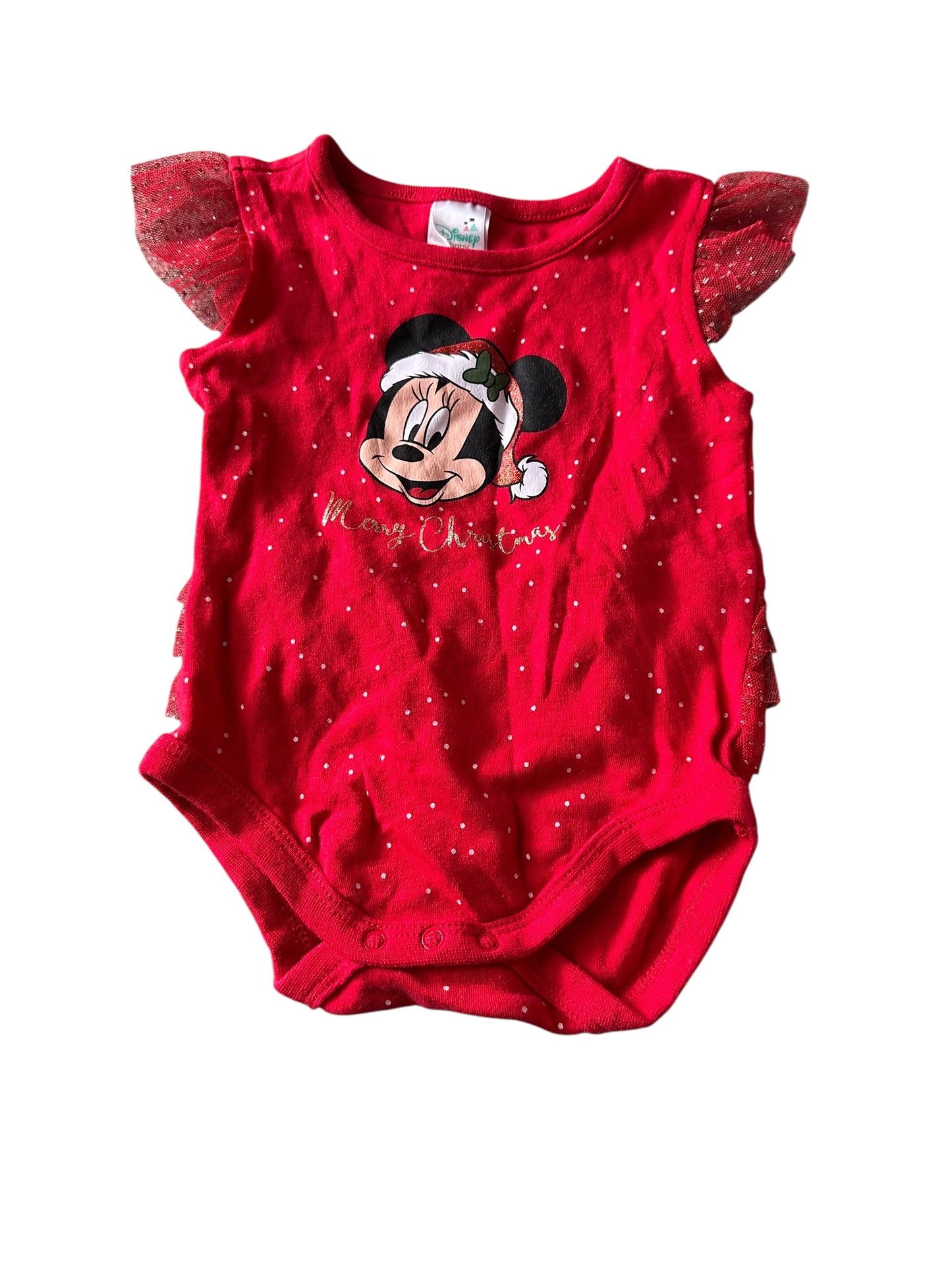 Minnie Mouse Christmas Onesie - Size 0-3 Months